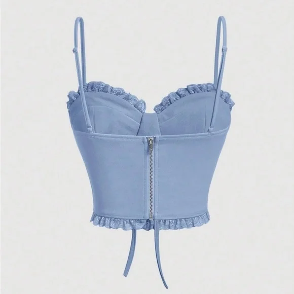 Elegant Blue Lace-Up Corset Top - Picture 2 of 4